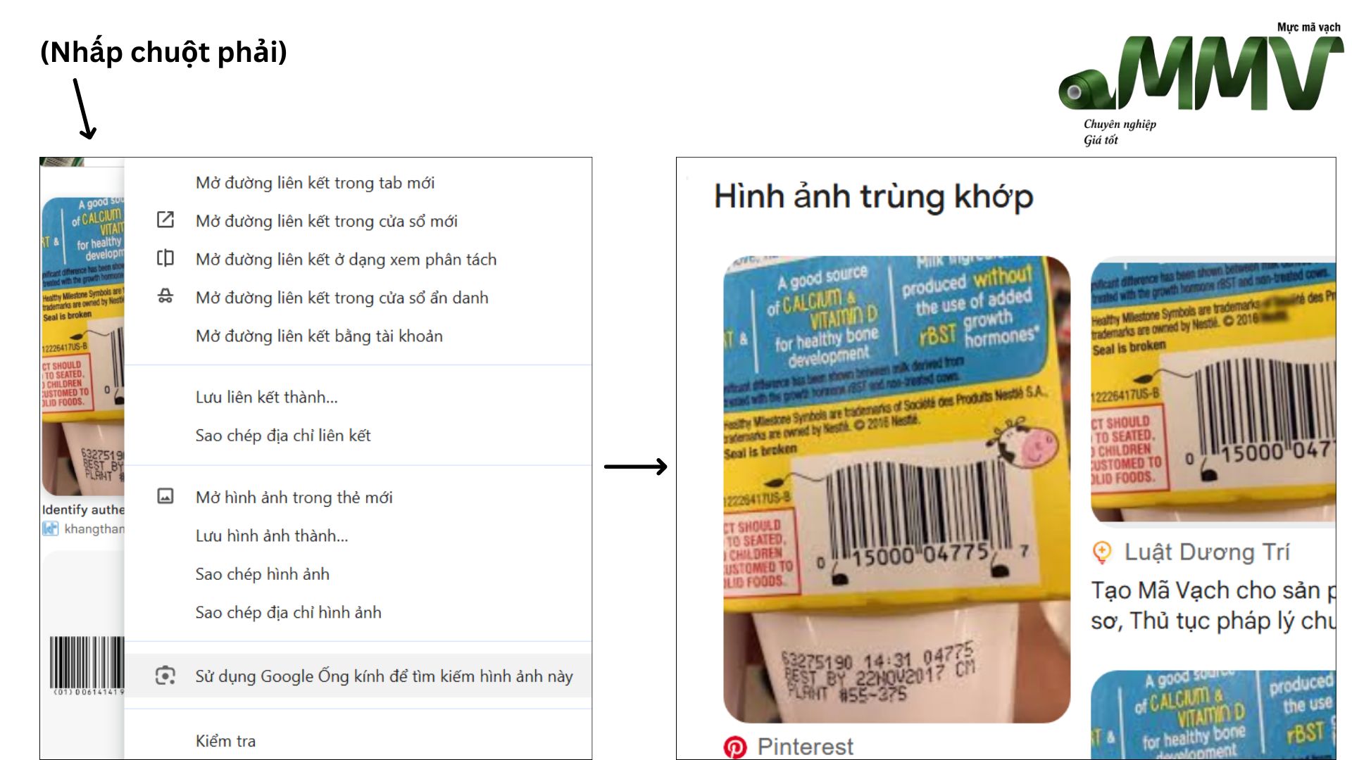 Kiểm tra mã vạch bằng Google Lens trên máy tính