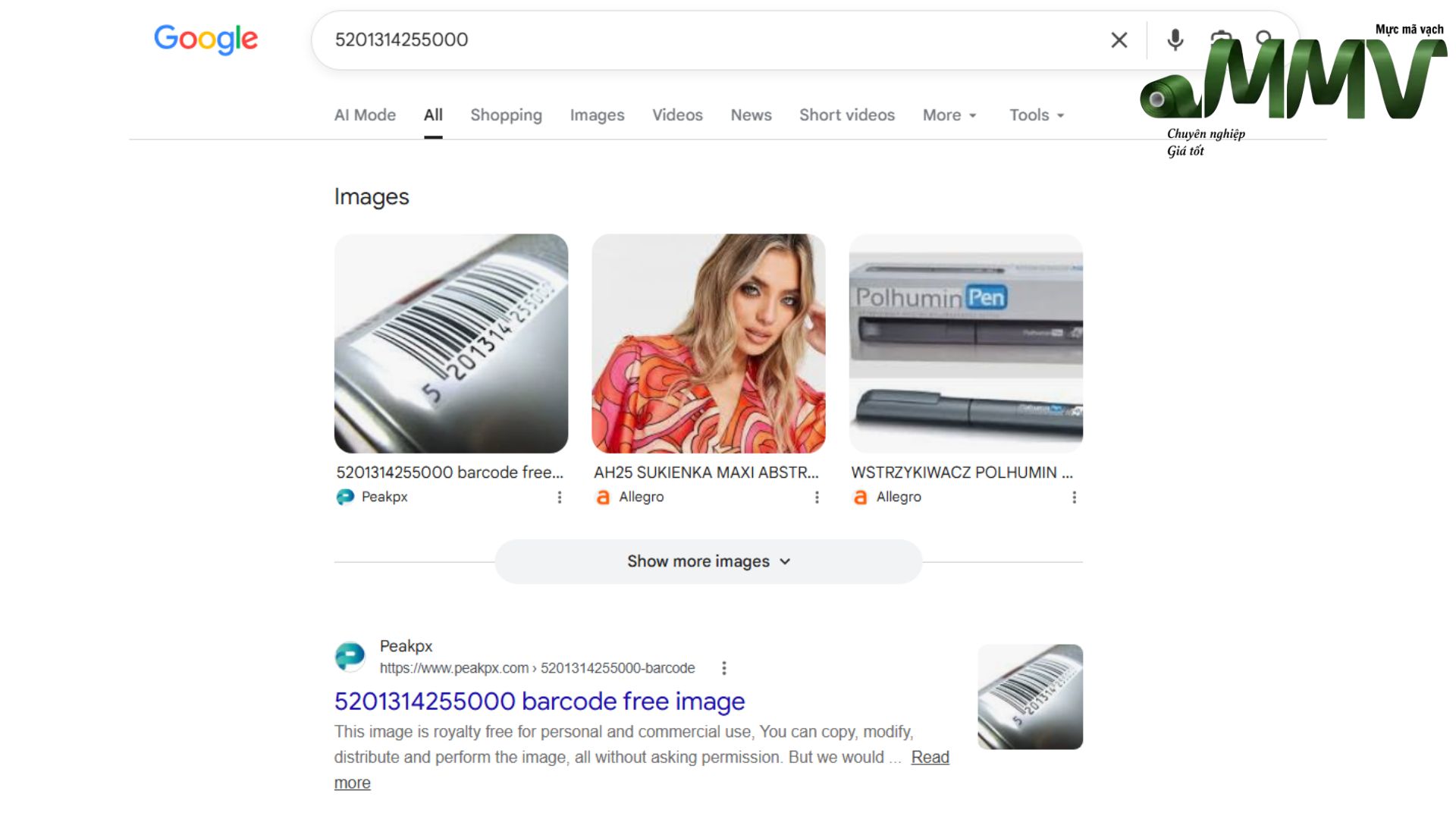Nhập dãy số mã vạch vào Google để tìm kiếm