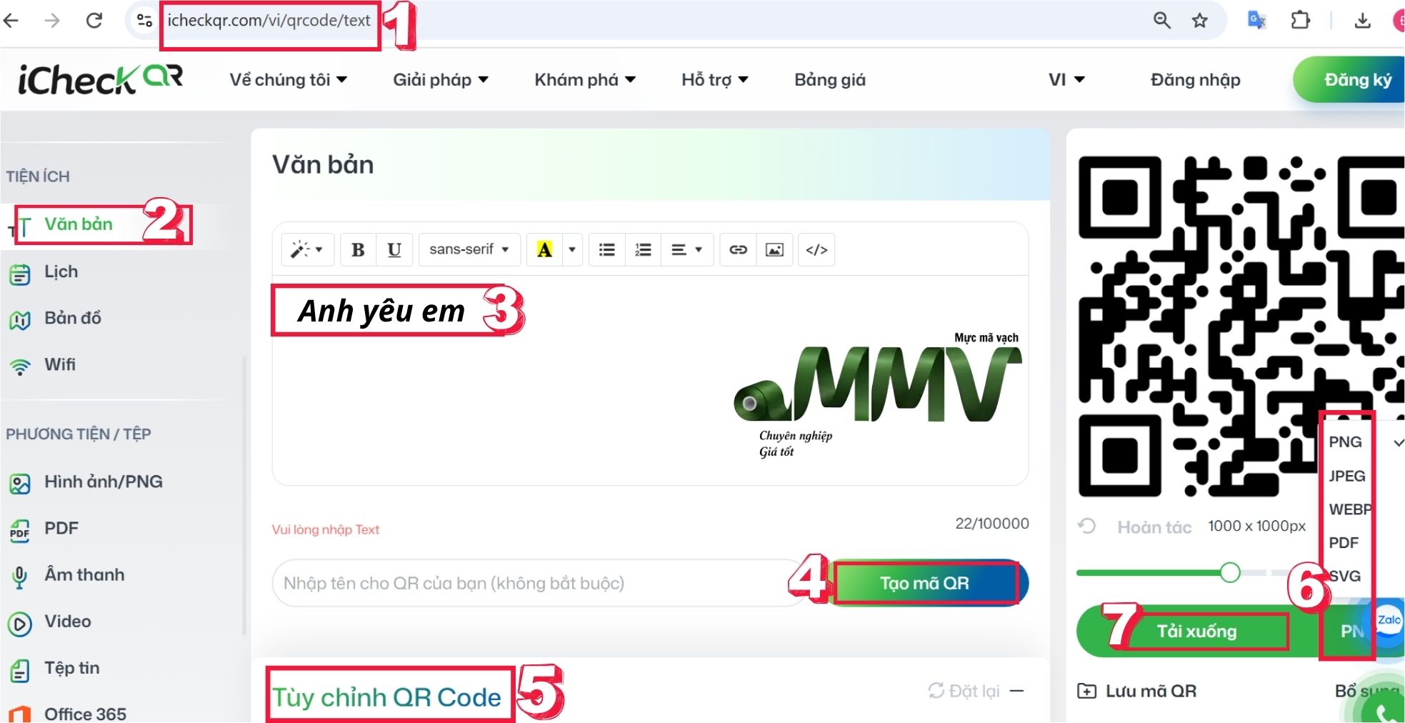 Tạo mã QR "anh yêu em" trên máy tính