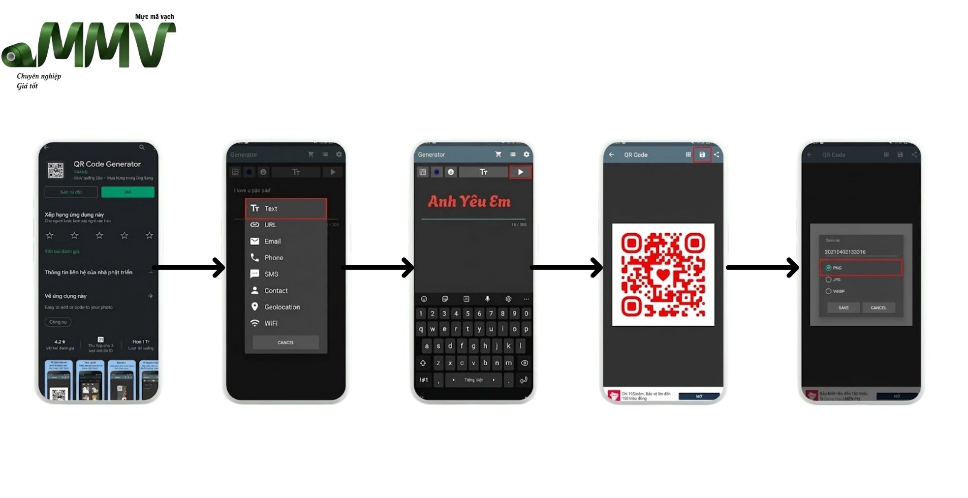Tạo mã QR "anh yêu em" trên điện thoại android