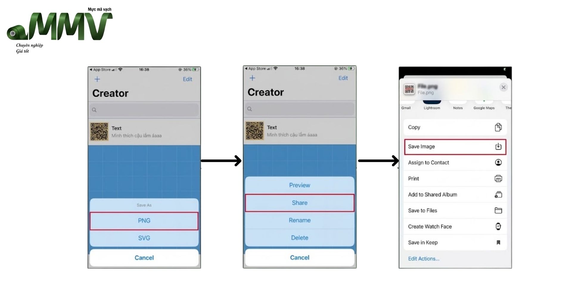 Tạo mã QR "anh yêu em" trên điện thoại iphone