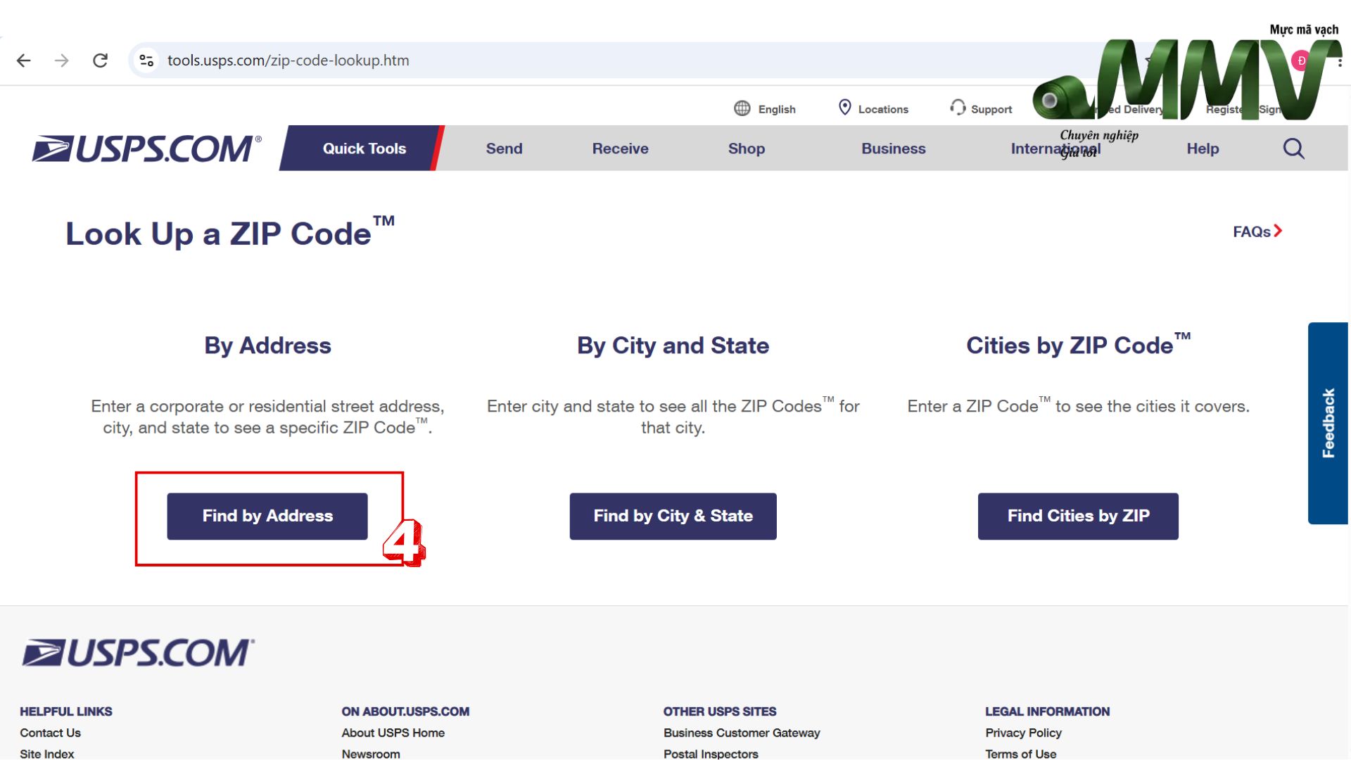 Tra cứu mã ZIP trên trang web USPS