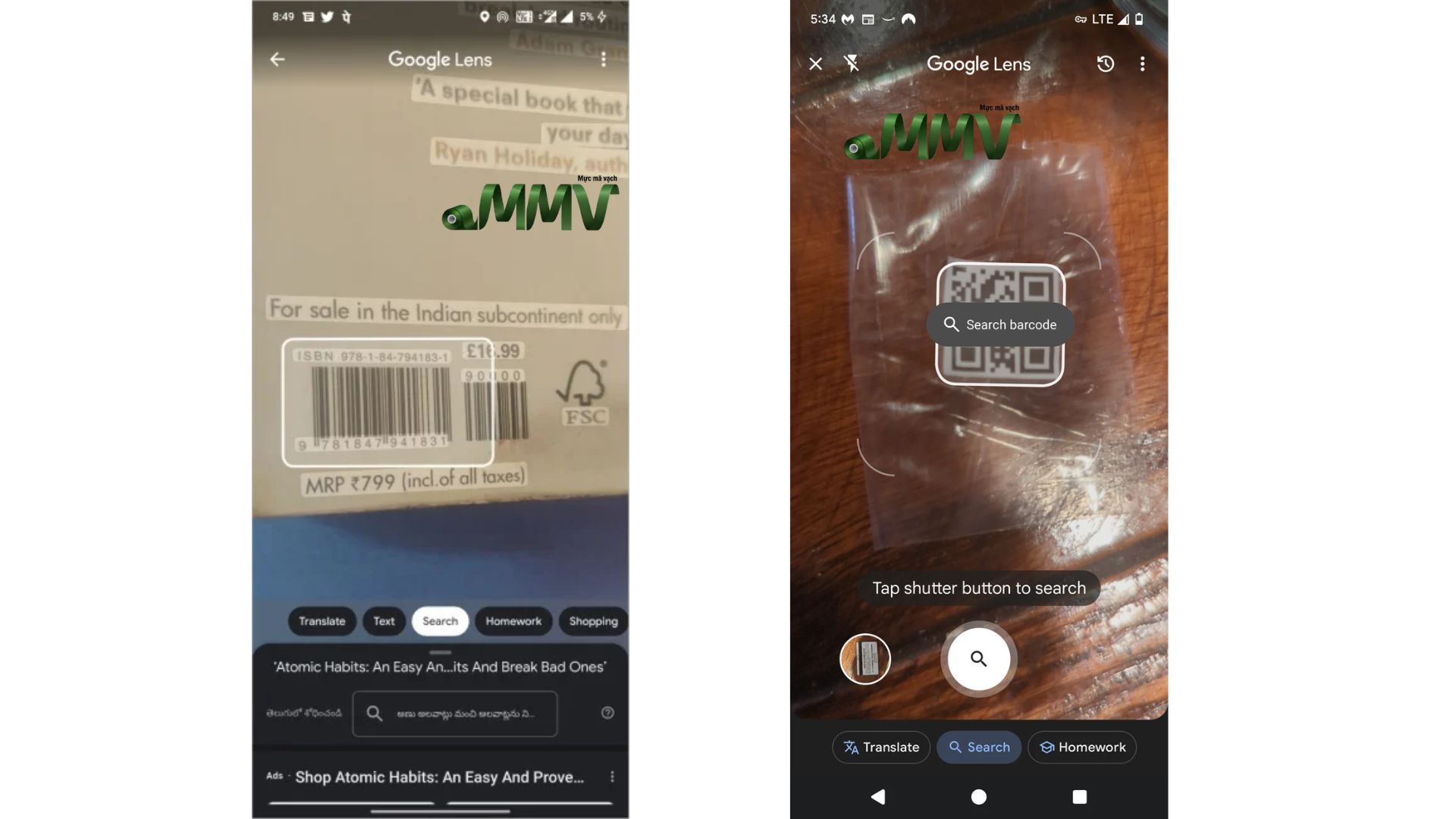 Check mã vạch bằng Google Lens