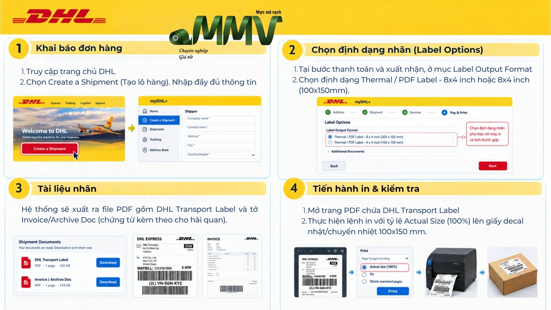 Hướng dẫn cách in và xuất DHL shipping label trên MyDHL+