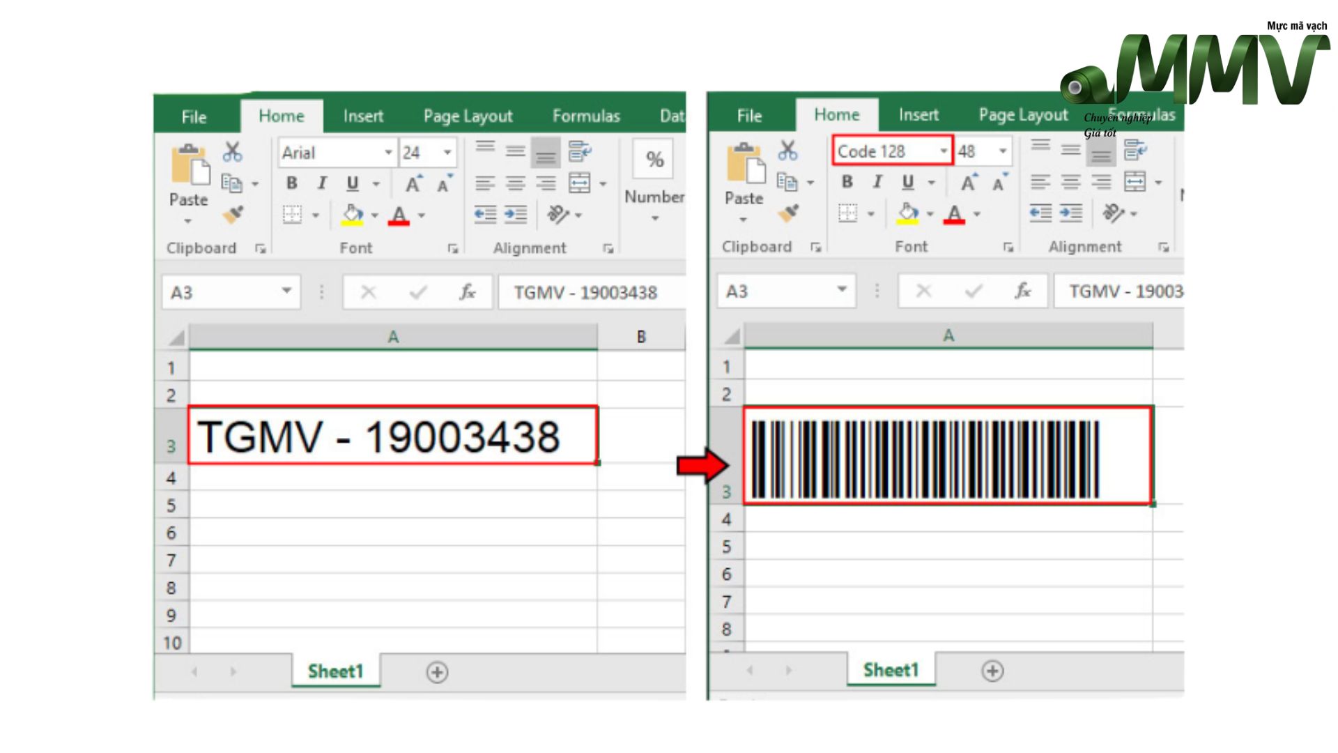 Cách tạo mã code 128 barcode bằng excel/word