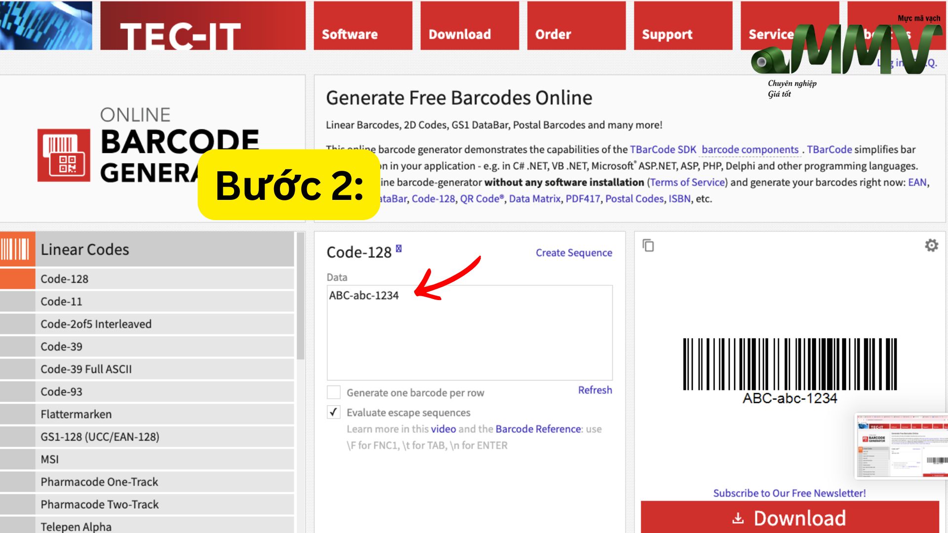 Tạo mã code 128 bước 2