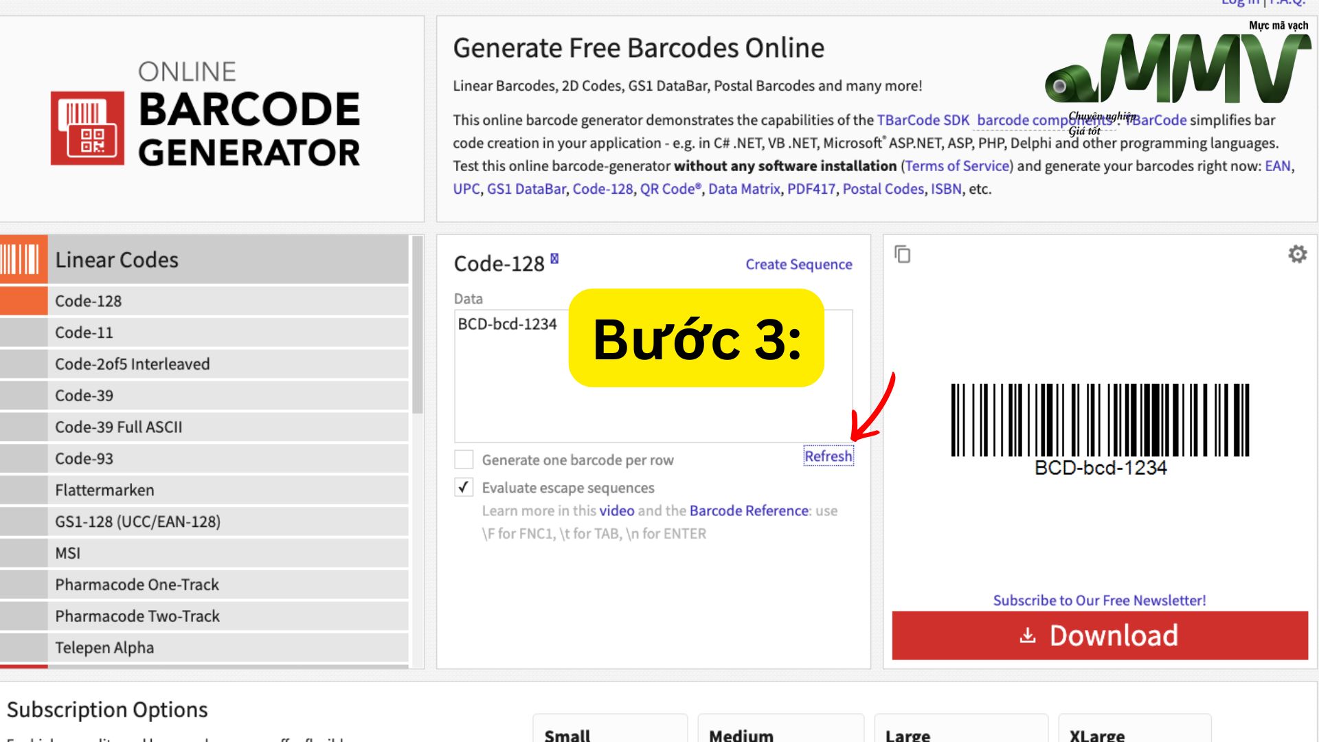 Tạo mã code 128 bước 3